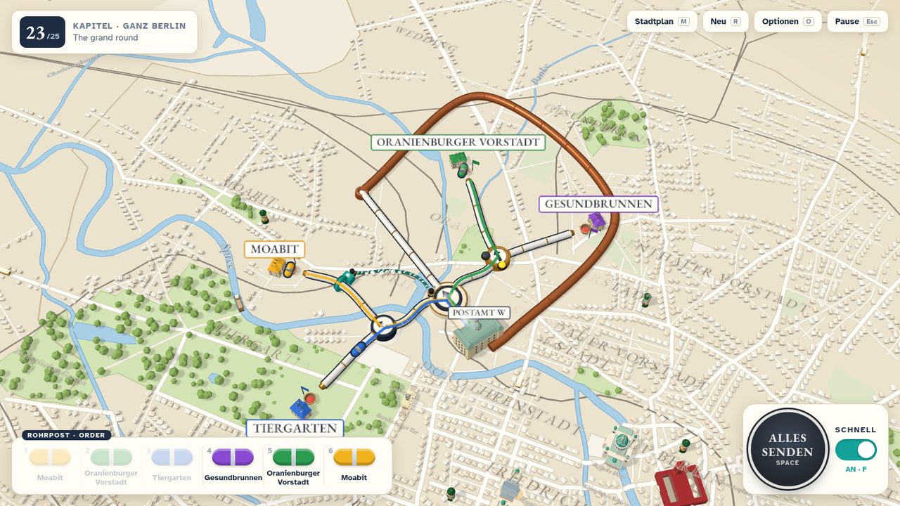 The overnight Stadtplan build: brass tubes and a copper return loop on a traced plan of Berlin